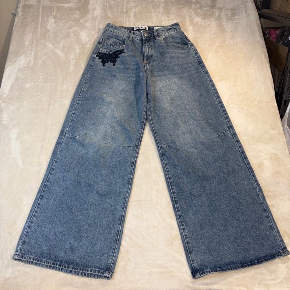 PTCL Ethikal Brand Wide Leg Butterfly Jeans Light Wash Y2K Denim 28